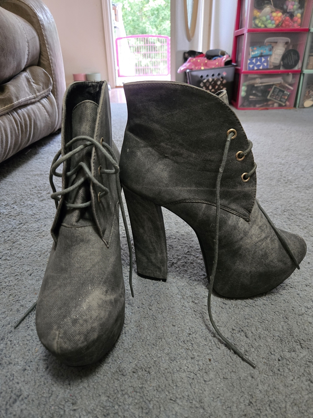 Women's Black Lace-Up High Heel Ankle Boots